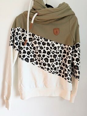 Wanakome Selene Khaki Mix Olive Green/Leopard/Oatmeal Colored Hoodie Size small